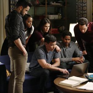 Still of Alfred Enoch Karla Souza Matt McGorry Aja Naomi King and Jack Falahee in How to Get Away with Murder 2014