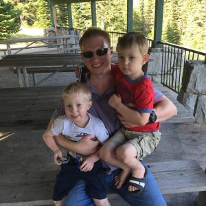 Robert P Monteleone with his two young sons Layne red shirt and Tyler