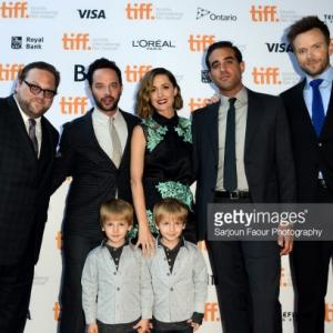 Caleb and Matthew Paddock with director Ross Katz and the cast of Adult Beginners