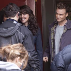 Martin Wood with Amanda Tapping and Robin Dunne on the set of Sanctuary