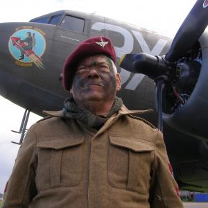 Author one hour after his Operation Market Garden commemoration parachute jump September 17 2010 on the Arnhem Battlefield Netherlands Our C47 background had 60 WW2 German bullet holes along the right side all patched