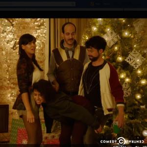 Ilana Glazer getting frisky with Keo Nozari in the Broad City segment of Comedy Centrals AllStar NonDenominational Christmas Special 2014