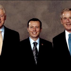 Left to right Former United States President Bill Clinton Rick Nechio and Former United States President George W Bush at private event in St Lake City Utah
