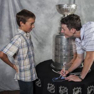 Greeting a fan during Zachs Stanley Cup Party