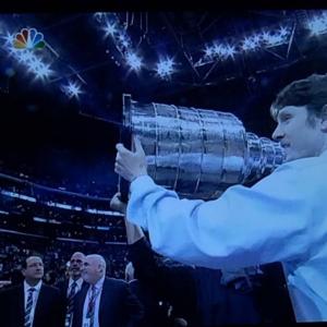 Zach hoisting The Stanley Cup after the Kings beat the Rangers in 2 OT at the Staples Center on June 13 2014