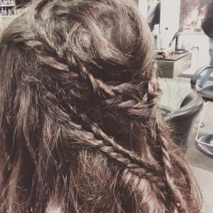side view of layers of braids and flowing curls inspired by Game of Thrones