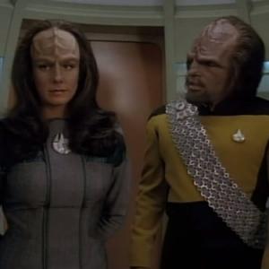 Still of Michael Dorn and Suzie Plakson in Star Trek The Next Generation 1987