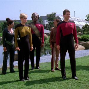 Still of Denise Crosby Michael Dorn Jonathan Frakes Marina Sirtis and Wil Wheaton in Star Trek The Next Generation 1987