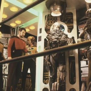 Still of Michael Dorn, Jonathan Frakes and Brent Spiner in Star Trek: The Next Generation (1987)