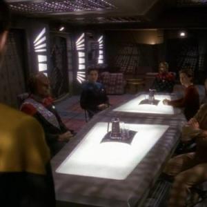 Still of Michael Dorn, Terry Farrell, Nana Visitor, Avery Brooks, Rene Auberjonois and Ken Marshall in Star Trek: Deep Space Nine (1993)