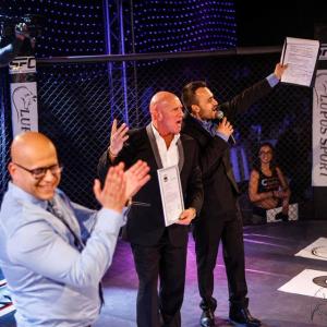 Pavel Vladimirov hosting the UCMMA fight gala in Bulgaria  2015 with promoter N1 in Europe  Dave ODonnel