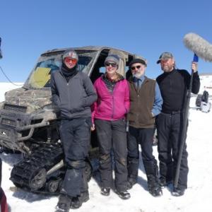 Mitchell Gebhard, Kyra Westman, Mark Ulano, and Tom Hartig. On location near Telluride, CO for 'The Hateful Eight.'