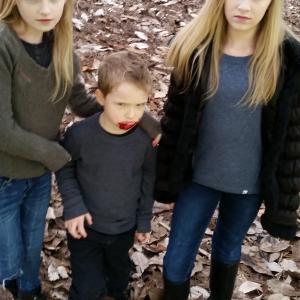 Landon and his sisters, Anaka and Karolina filming on set of 