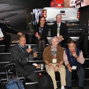Breaking for lunch on press days at the LA Auto Show. Photo courtesy of Albert Wong.  with Stefan Pagnani, Edmund Jenks and Joyce Chow at Los Angeles Convention Center.
