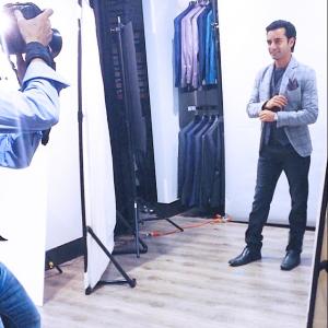 Behind the scenes Arsi Nami modeling wearing Canali
