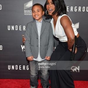 Actor Maceo Smedley and actress Angela Bassett attend the premiere of WGN America's Underground held at the Theater at the Ace Hotel on March 2nd, 2016 in Los Angeles, California.