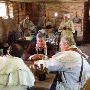 Rehearsing the tavern scene for CAMERON in the cellar where a scene from THE PATRIOT was filmed.