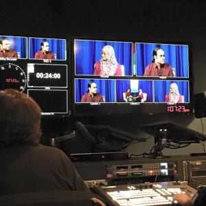 View from the control room: Romella Janene El Kharzazi with guest Mike Ricucci on the set of Culture NOW.
