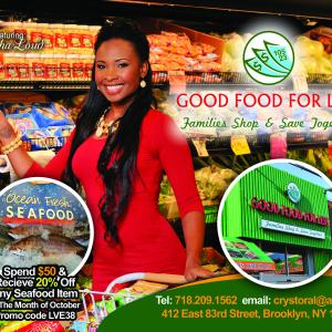 Felisha Lord In a print Add for Good Food For Less grocery store