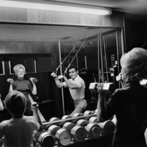Jack LaLanne at home with his son and wife Elaine circa 1969