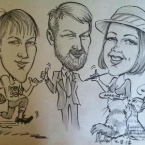 Caricature of Douglas Arnett-Arnold, Patric J. Arnold, and Amanda Blackwood