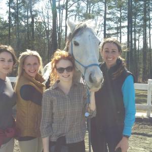 On set with the ladies of 'Unbridled' - from left: Rachel Hendrix, Jenn Gotzon, Tea McKay, Soar (horse), and Lindsey